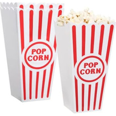 Novelty Place Popcorn-Behälter, klasisch, gestreift, Rot und Weiß, aus Kunststoff, für Filmabend, 7,8 Zoll hoch x 3,8 Zoll quadratisch (16 Stück)