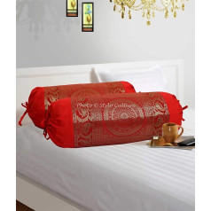 Stylo Culture Traditionelle Nackenkissen Polydupion Zylinderförmiges Hotdog-Kissen - Kissenbezug - Rote Mandala - Jacquard - Brokatbordüre - Großes Sofa - Zylinderkissenbezüge (2er Set) 30x15 Zoll