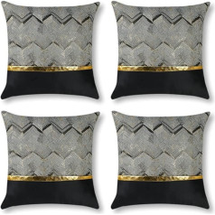 JOTOM Luxury Gold Leather Stitching Scalloped Stripe Minimalist Cushion Covers Gold Striped Leather for Bed Couch Car Outdoor Sofa Decoration 45x45cm 4 Pack (Black)