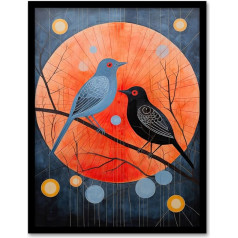 Wee Blue Coo The Nightingales Song Birds Orange Moon mākslas darbs Framed Wall Art Print A4