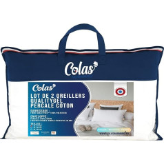 Colas Normand - 2 QualityGel Percale spilvenu komplekts - 100% kokvilna - stingrs - 45 x 70 cm - muguras kakla atbalsts - atmiņas sajūta - viesnīcas kvalitāte - mīksts - franču ražojums - balta 73130212