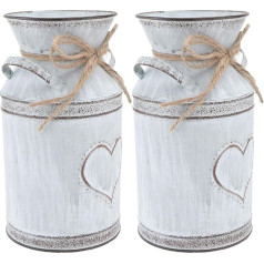 Angoily Silver Shabby Chic Piena kanna Metāla krūze Franču lauku sētas spainis Cinkots piens ar rokturi mājas dekorēšanai 2 gab.