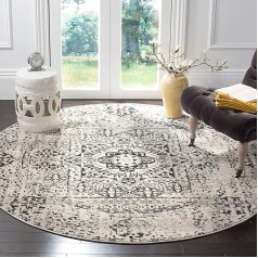 SAFAVIEH Evoke Collection EVK260T Oriental Medallion Rugs Distressed Lint Free Ēdamistaba Ieejas vestibils Dzīvojamā istaba Guļamistaba 180 x 180 cm Round Ivory/Black