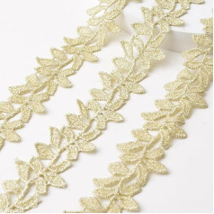 URROMA Pale Gold Leaf Lace Trim 10 jardi auduma mežģīņu lentes DIY šūšanas amatniecības kāzu lentes