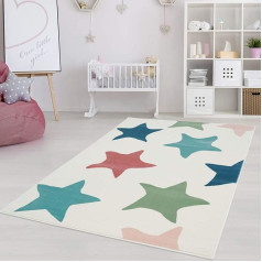 paklāju pilsēta Bērnu paklājs Runner Flat Pile Inspiration with Stars in Pastel Blue Pink Green Cream for Children's Room Izmērs: 80 x 300 cm