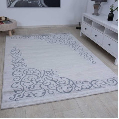 VIMODA Elegants paklājs pelēkā sudraba krāsā ar mākslinieciskiem ornamentiem, izmēri: Izmērs: 120 x 170 cm