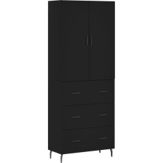 Vidaxl Highboard, Bufete ar daudz uzglabāšanas vietas, kumodes skapis viesistabai, Bufete, sānu skapis, metāla kājas, moderns, melns koka materiāls