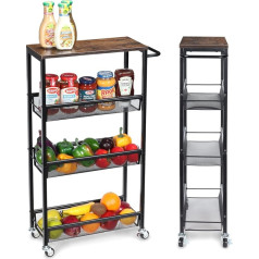 Nandae Rolling Cart 4 Tier Kitchen Trolley Narrow Recess Shelf Serving Trolley Kitchen Shelf on Wheels Steel Frame Handle for Home Dining Room Restaurant Hotel