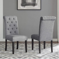 Roundhill Furniture Leviton Solid Wood Tufted Dining Chairs, Set of 2, Grey