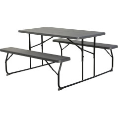 Dynamic24 Beer Tent Set Table 2 x Bench for Indoor Outdoor Foldable Plastic Wood Look Garden Set Folding Table Garden Table Camping Table Beer Benches Garden Furniture Seating Set