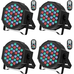 Gdjrttk 4 gab. RGB LED Par starmeši, 72W skatuves gaisma ar tālvadības pulti un DMX 7CH, 36 LED Par starmeši ar 7 apgaismojuma režīmiem disko ballītēm, bāriem, Helovīnam, Ziemassvētkiem