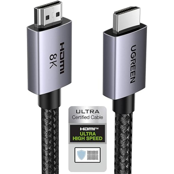 Ugreen Кабель HDMI 2.1 10K 8K 60Hz 4K 240Hz 165Hz 144Hz 120Hz 48Gbps High Speed, HDMI Cable 2.1 Ultra HD eARC HDR 10+ HDCP Dolby Vision VRR Compatible with TV/PS5/PS4/Xbox Series X/Monitor/Laptop (5M)