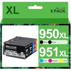 Hallolux 950XL 951XL spiestuves kasetnes, kas paredzētas HP 950 951 XL multipaketei priekš HP Officejet Pro 8610 8620 8600 8600 8600 Plus 8100 8630 8630 8640 8640 8660 8615 8625 251dw printerim (melns, zils, dzeltens, purpursarkans, 95