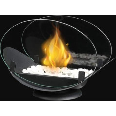 Jhy Design Oval Table Fire Bowl Pot Bio Ethanol Fireplace 32 cm Portable Table Fireplace Bioethanol Table Fire Glass with Clean for Decorative Table Patio Party Indoor Garden Living Room Balcony