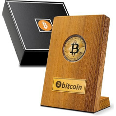 PYEF CRAFTS Bitcoin Coin with Exclusive Wooden Carrier - Gold Coin Physical Bitcoin - Collector's Coin with Exclusive Box Bitcoin, Ethereum, Dogecoin, Cardano (Bitcoin)