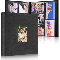 Dazspirit Liels ievelkams fotoalbums 600 fotogrāfijām (10x15 cm) - lina iesējums, personalizējams, ideāli piemērots ģimenes, kāzu, ceļojumu un bērnu atmiņām, ievelkama fotogrāmata, melns krāsojums