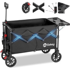 Sekey XXL Handcart Foldable with Hinged Table Top 150 L 150 kg, Folding Handcart Handcart Off-Road with Brake for Trips Beach, XXL-Mobi 3012, Black