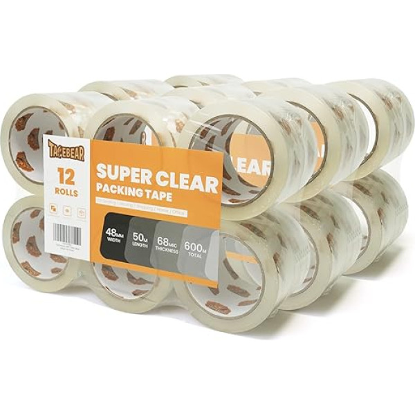 TAPEBEAR 36 ruļļi paku lentes Super caurspīdīga paku lente 48 mm x 50 m caurspīdīga iepakojuma lente 2,7 mil biezumam transportēšanai, pārvietošanai un uzglabāšanai