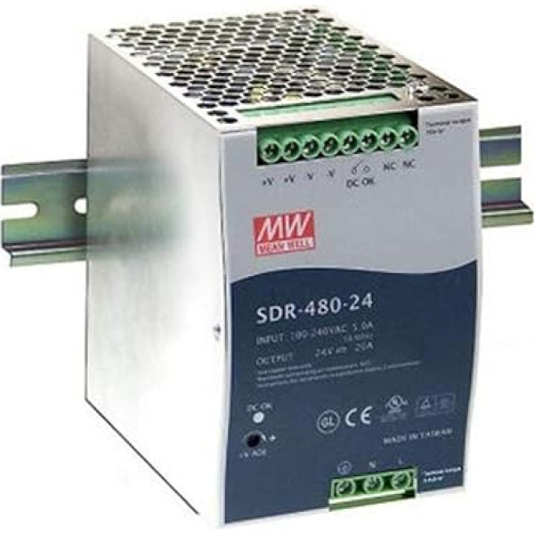 Mean Well SDR HS-480-P2 24 DIN sliedes barošanas avots 480 W 24 V 20 A 85,5 mm CV komutācijas barošanas avots