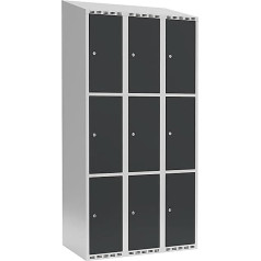 kaiserkraft | Schließfachschrank Fydor | 3 Fächer | lichtgrau/grau | B 900 mm | 3 Abteile | schräge Dachform | Zylinderschloss