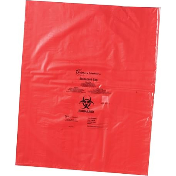 Heathrow Scientific HD10322 Biohazard Disposal Bag, Polypropylene, 483 mm Width Length x 584 mm Width, Red (Pack of 200)