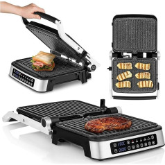 ZEEGMA Grill Chef Electric Contact Grill and Sandwich Toaster 2100 W, Removable Heating Plates, 2-in-1, 180° Foldable, ILAG Non-Stick Coating, Drip Tray, Acoustic Notifications (Silver)