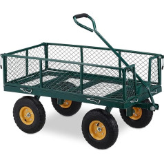 Relaxdays Practical Garden Handcart with Pneumatic Tyres Folding Side Panels up to 250 kg Green