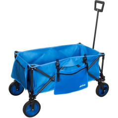 AKTIVE Faltbarer Transportwagen, Strand, Garten, Camping, blau, großer Wagon, bis zu 80 kg, 360° drehbare Räder mit Bremsen, Multi-Winkelgriff, 2 Taschen, mit Tasche, Gepäckträger (62371)