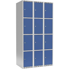 kaiserkraft | Schließfachschrank Fydor | 4 Fächer | lichtgrau/brillantblau | B 900 mm | 3 Abteile | flache Dachform | Zylinderschloss