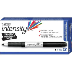 Bic Great Erase Grip Whiteboard-Marker, ar smalku smaili, smalks, 12 gabaliņi (GDE11-BK)