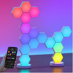 LinkedSparx Sešstūra gaismas sienas LED paneļiem 16 Pack, DIY Smart App Control RGB sešstūra LED gaismas sienas vai darbvirsmas gaismas ar mūzikas sinhronizāciju spēļu istabas dekorēšanai