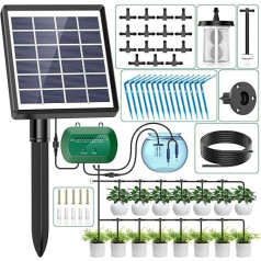 AnseTo Solar Irrigation System for 2024 Automatic Watering Computer for Garden, Balcony, Greenhouse Plants, Outdoor Pot Plants with 12 Timer Modes and 15 Watering Drip Hose