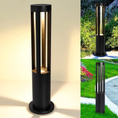 Kingwei LED ceļa apgaismojums ārā 12 W, dārza apgaismojums, silti balta 3000 K, āra apgaismojums IP65 stāvlampa, 60 cm bollards, dārza ceļa apgaismojums (melns)