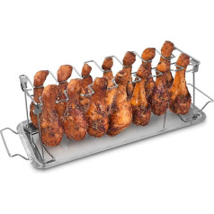 Navaris Chicken Wings Hähnchenschenkel Rack - Backofen Grill Halter für Hähnchenteile - Grillzubehör für BBQ Hähnchen aus Edelstahl mit Schale