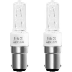 Caldarax Pack of 2 B15d 150 W Halogen Bulbs Dimmable, Warm White 2700 K, 2870 LM, Clear Halogen Lamp CE