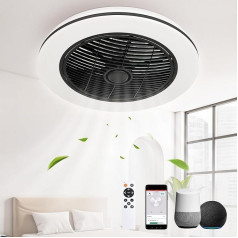 YITAHOME Griestu ventilators ar apgaismojumu Smart LED, lampa ar ventilatoru, griestu ventilators ar tālvadības pulti, nepārtrauktas ventilācijas ātrums, viegla gaismas regulēšana, 3000-5500 K, melns, 51 cm, melns