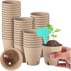 GROWNEER Torftöpfe, Pflanzenstarter für Setzlinge mit 15 Pflanzenetiketten, biologisch abbaubare Kräutersamen-Starter-Töpfe, Gartenkeimung, Pflanzentopf, 50 Packungen