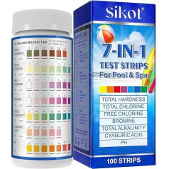 7-in-1 Pool Tester Water Tester | Pool Water Test Strips Spa Whirlpool Test Strips for PH Value, Bromine, Total Alkalinity, Free Chlorine, Total Hardness, Cyanuric Acid and Total Chlorine, Faster and