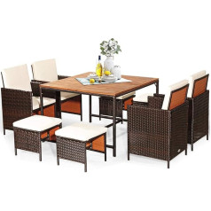 GIANTEX Garden Furniture Set 8 Chairs with Table, Set of 9 Rattan Lounge Furniture Outdoor Balcony Furniture Set with Balcony Table, 4 Chairs & 4 Stools Foldable, Patio Furniture Seating Set Garden