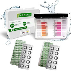 harren24 Baseina pH un hlorīna testeris, ieskaitot 40 baseina testa tabletes hlorīna un pH vērtības (20 fenola sarkanās tabletes + 20 DPD1 tabletes), baseina ūdens testeris, baseina testeris, PH testeris, baseina piederumi (40)