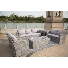 Ondis24 Sacramento Garden Furniture Set, Seating Set for 7 People, Garden Set with Table Seat Cushion, Balcony Furniture, Dining Set, Garden, Lounge Set