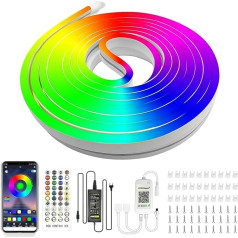 Calflux neona LED lente 15 m, 24 V RGB elastīga neona LED lente, IP65 ūdensnecaurlaidīga neona LED lente ar tālvadības pulti, paredzēta iekštelpu un āra dekorēšanai