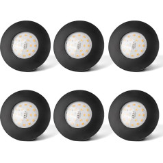 Dehobo LED Einbaustrahler 230V 6W Warmweiss 3000K - Einbaustrahler Schwarz Matt LED Spots IP44 Ultra Flach Badezimmer Set - Rund Modul Deckenstrahler Deckenspots 600LM 6er Set