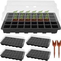 EKX Stādu paplātes EKX Sēklu startera paplātes 5 iepakojumi Mini augu pavairošanas siltumnīcas audzēšanas komplekts ar elpojošiem kupoliem un augsni sēklu sākšanai (40 šūnas katrā paplātē, kopā 200 šūnas)