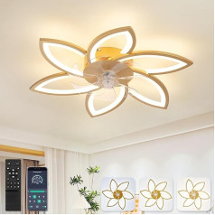 YUNLONG 78 cm griestu ventilators ar apgaismojumu Ļoti klusa dzīvojamā istaba Dimmable LED lampa ar ventilatoru Modern DC motora ventilators ar apgaismojumu Vasaras ziemas funkcija guļamistabai Virtuvei, zelta krāsā