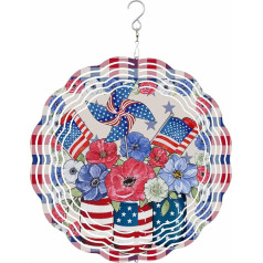 Windspiel Amerikanische Flagge Glas Mohnblume Edelstahl Spinner für Hof und Garten Blau Rot Plaid Patriotische Windskulpturen 25,4 cm 3D Kinetic Spinner Windspiel für 4. Juli Dekor