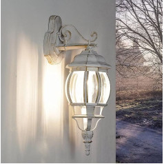 Licht-Erlebnisse BREST Sienas laterna Stikls Alumīnijs baltā zeltā IP44 Terases durvju dziļums: 24,5 cm E27 Lauku māja Rustic āra lampa Carport Garden