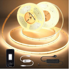 GEYUEYA Home COB LED sloksne 15 m Dimmable LED Strip Warm White 24 V LED Strip 10 mm Wide 384LEDs/M LED Strip with Power Supply for Bedroom Kitchen Mirror Home Decoration