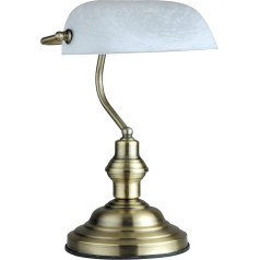 Retro galda lampa ar stikla abažūru Balta bankera lampa no veca misiņa Retro (galda lampa, nakts lampa, augstums 36 cm, bankera lampa, ligzda E27)