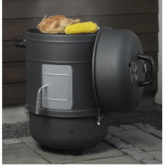 Orange County Smoker OCS 60360004 Räucherofen Räuchertonne Elektrisch Stilvoller, schwarzer 3-in-1 BBQ-Grill mit 1800 Watt Leistung im Fassdesign Ohne Flamme Ideal für Garten und Terrasse, Rustikal